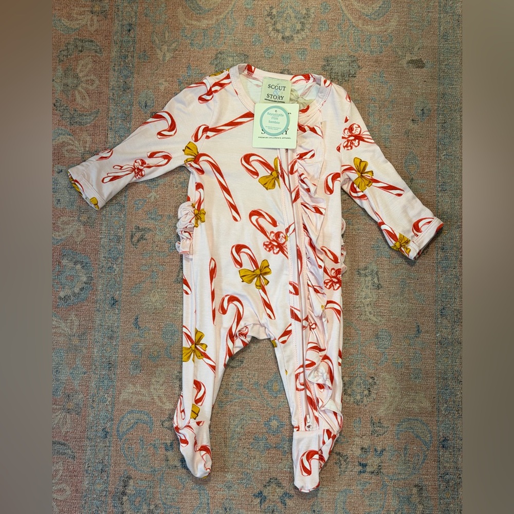 Scout & Story Holiday Pink Candy Cane Lane Bamboo Onesie 0-3M